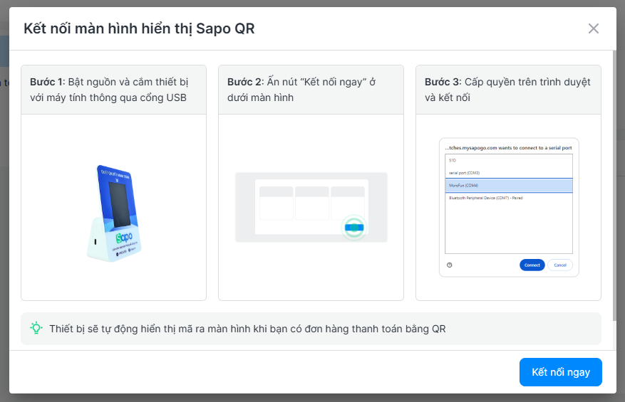Kết nối màn hình hiển thị Sapo QR